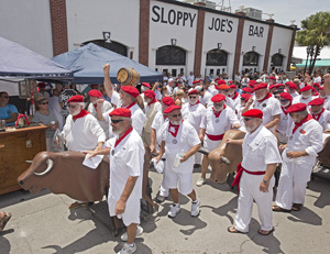 Look-alikes also take center stage at Sloppy Joe's "Running of the Bulls," a spoof of the renowned annual event in Pamplona, Spain.